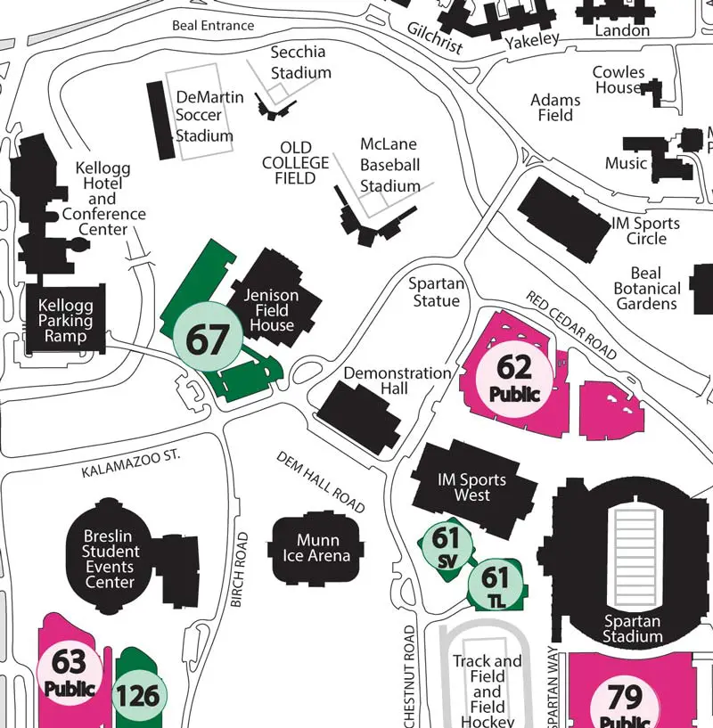 Map showing parking locations for hockey games